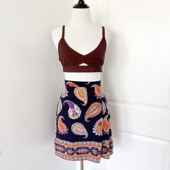Tory Burch Paisley Pleated Silk Mini Skirt